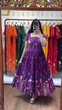 White Pleated Midi Dress with Colorful Floral Print, Square Neckline, and Ruffle Sleeves
