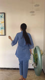 Artisanal Embroidered Linen Blend Shirt and Pants Set with Animal Motifs