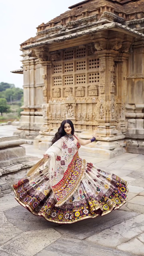 Ivory Mirror Work Lehenga with Colorful Kutchi Embroidery – Royal Heritage Vibes