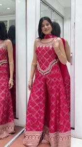 Stunning Red Ethnic Jumpsuit with Traditional Embroidered Patterns, Mirror Work Detailing, and Stylish Dupatta