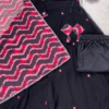 Black Georgette Anarkali Kurta Set with Pink Floral Embroidery, Matching Zigzag Pattern Dupatta, and Solid Bottoms