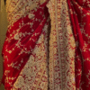 Bridal Wear Heavy Embroidered Red Velvet Saree with Intricate Golden Zari and Sequin Work
