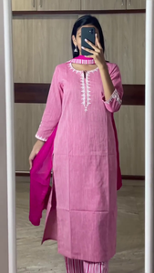 Dual Cotton Suit Set Featuring White Straight Kurta with Indigo Tribal Print